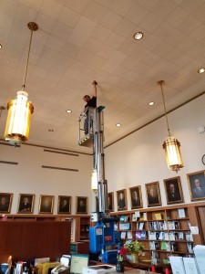 Using scissor lift in the law library